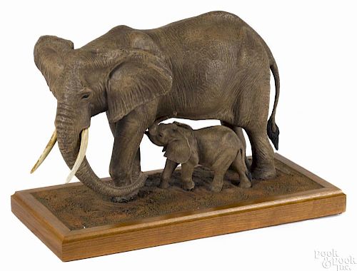 Louis Paul Jonas Studios composition sculpture of elephants, signed L. E. 60/500, dated 11/73