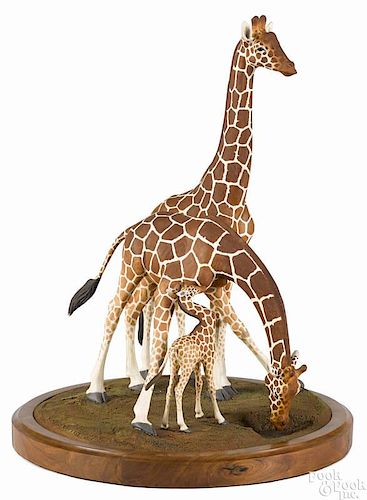 Louis Paul Jonas Studios composition sculpture of three giraffes, signed L. E. 106/350