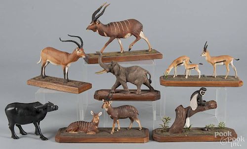 Six Louis Paul Jonas Studios composition sculptures of African animals, to include a colobus