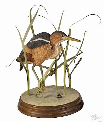 Fred M. Cutts, Reading, Pennsylvania, carved and painted least bittern on a decorative base