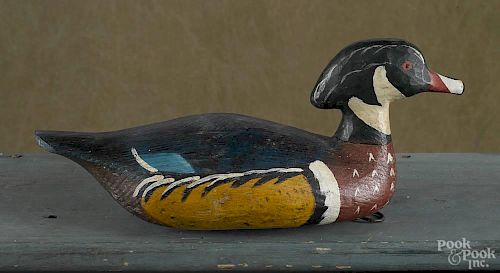 Carved and painted wood duck decoy, mid 20th c., 14 1/2'' l.
