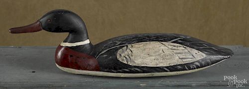 New Jersey carved and painted merganser duck decoy, mid 20th c., stamped A. Gertzen, 19'' l.