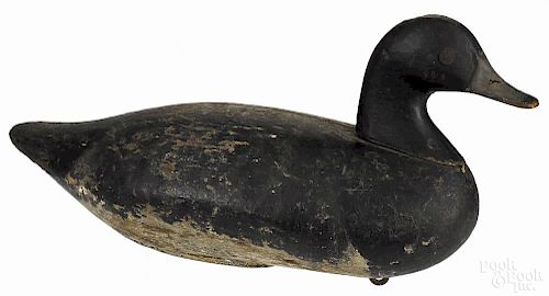 Carved and painted bluebill duck decoy, early/mid 20th c., 14'' l.