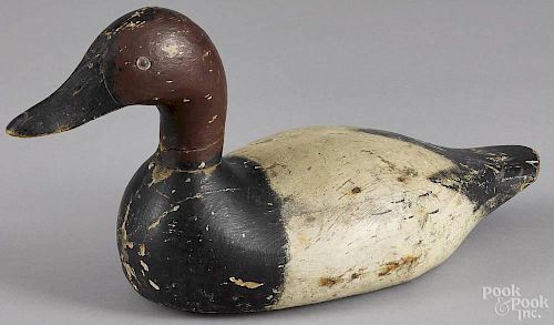 Evans Factory carved and painted canvasback duck decoy, mid 20th c., 17 1/4'' l.
