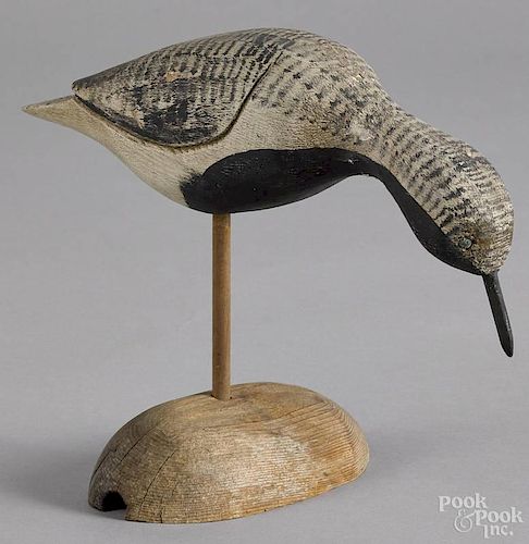 Carved and painted shorebird decoy, mid 20th c., 11 1/4'' l.