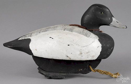George Chuley, Seneca Falls, New York, ca. 1980, carved and painted bluebill duck decoy, 14 1/2'' l.