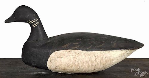 New Jersey carved and painted brant duck decoy, mid 20th c., 18'' l.
