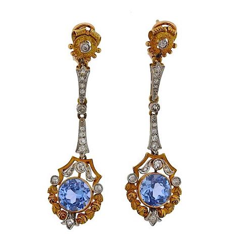 Antique 18K Gold Platinum Diamond Gemstone Earrings