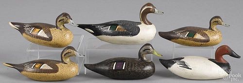 Six miniature carved and painted duck decoys, late 20th c., longest - 7''.