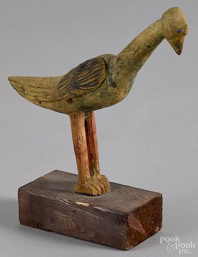Carved and painted bird, mid 20th c., 7 1/2'' h.
