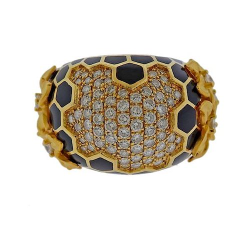 Magerit Joyas 18K Gold Diamond Enamel Ring
