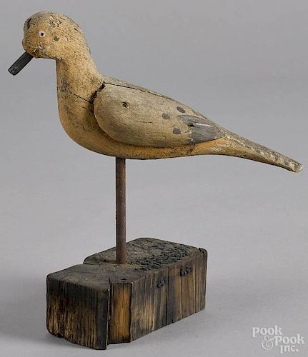 Carved and painted balsa body mourning dove decoy, mid 20th c., 10 1/2'' l.