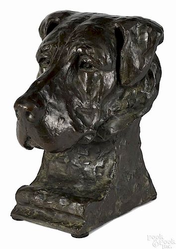 John Frederick Parker (American 1884-1962), bronze bust of a great dane, signed and dated 1918