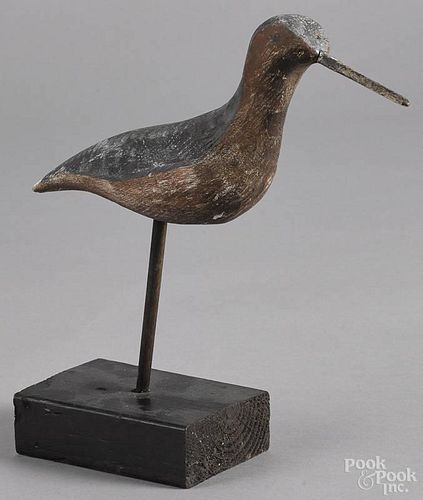Carved and painted shorebird decoy, mid 20th c., 12 1/2'' l.