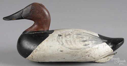 Carved and painted canvasback duck decoy, mid 20th c., attributed to R. Madison Mitchell