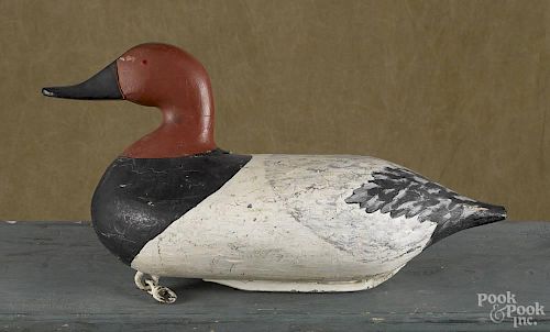 Oversized Susquehanna River carved and painted canvasback duck decoy, mid 20th c.