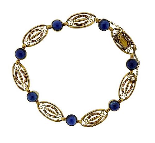 Antique French 18k Gold Blue Stone Bracelet 