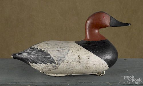 Oversized Susquehanna River canvasback duck decoy, mid 20th c., attributed to George Schlotthauer