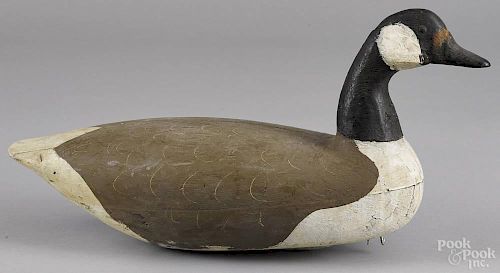 Carved and painted Canada goose decoy, mid 20th c., probably New Jersey, 23 1/2'' l.