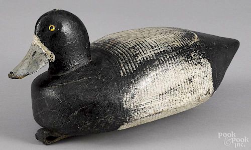 Susquehanna River carved and painted bluebill duck decoy, mid 20th c., 14 1/2'' l.
