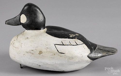 Carved and painted bufflehead duck decoy, mid 20th c., 12'' l.