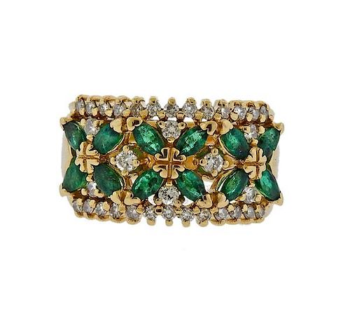 14K Gold Diamond Emerald Ring