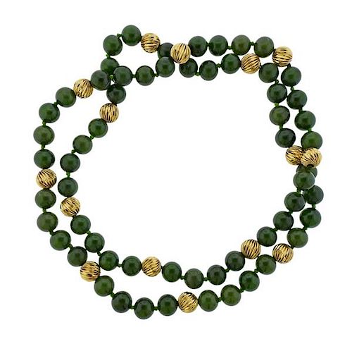 14k Gold Nephrite Jade Bead Necklace 