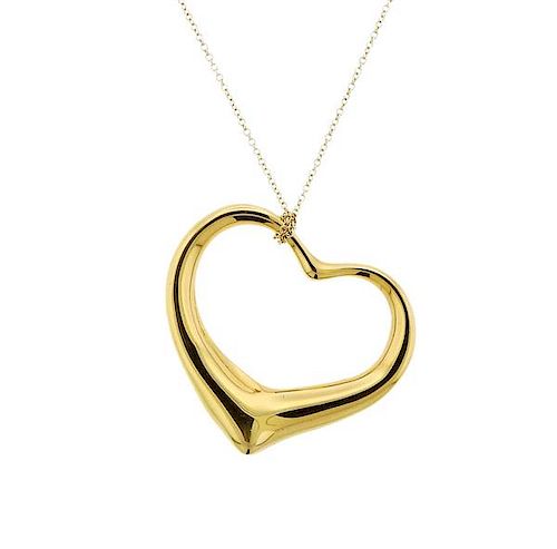 Tiffany &amp; Co Peretti 18K Gold Open Heart Pendant Necklace