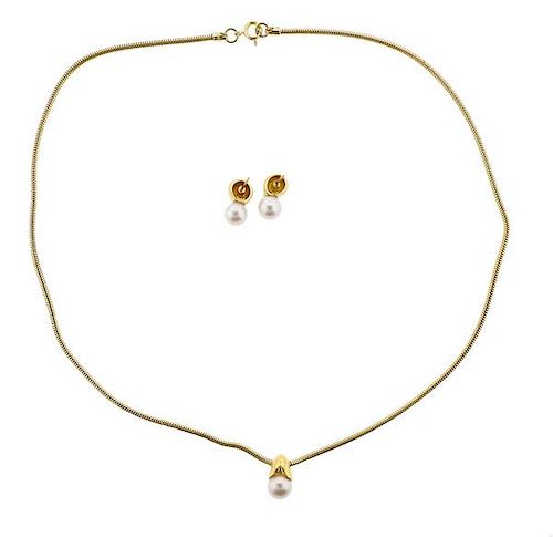 Mikimoto 18k Gold Pearl Earrings Pendant on Necklace 