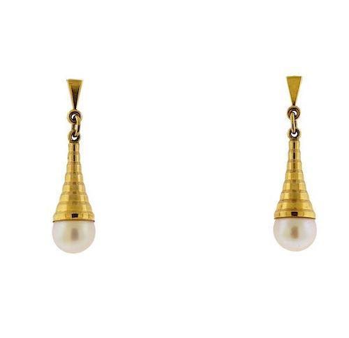 14k Gold Pearl Drop Earrings 