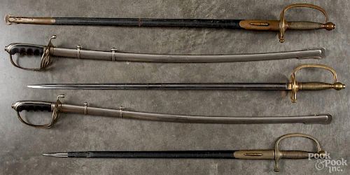 Five swords, to include one U.S. model 1840 non-commissioned officer's sword and leather scabbard