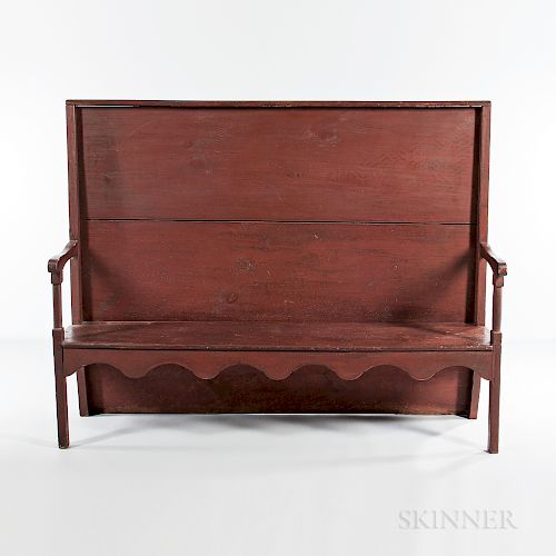 Red-painted Settle Bench