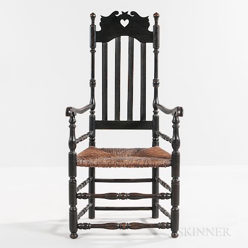 Black-painted Heart and Crown Bannister-back Armchair