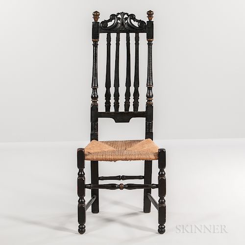 Black- and Gold-painted Bannister-back Chair with Prince of Wales Cresting