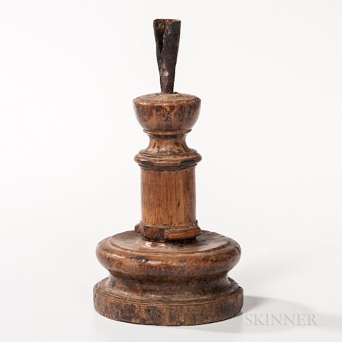 Turned Wood and Wrought Iron Candlestick
