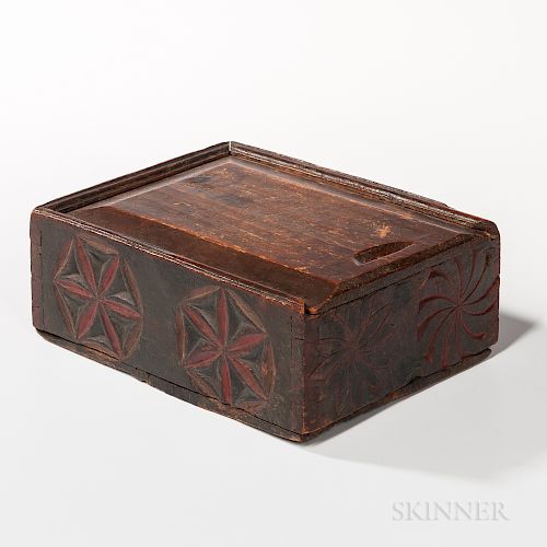 Painted and Pinwheel-carved Pine Slide-lid Box