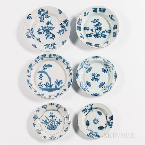 Six Blue and White Tin-glazed Earthenware Plates