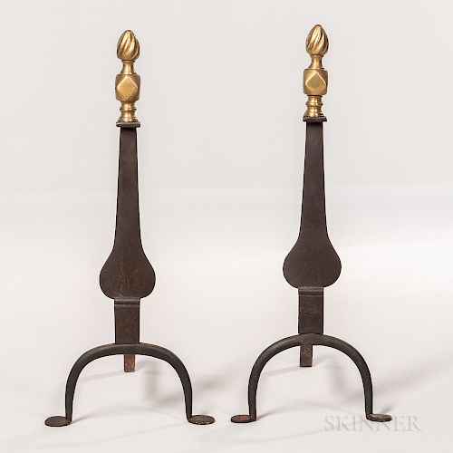 Pair of Brass and Iron Knifeblade Andirons