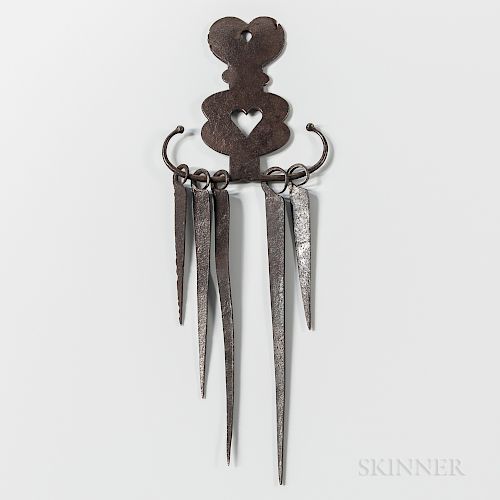 Wrought Iron Skewer Holder and Five Skewers