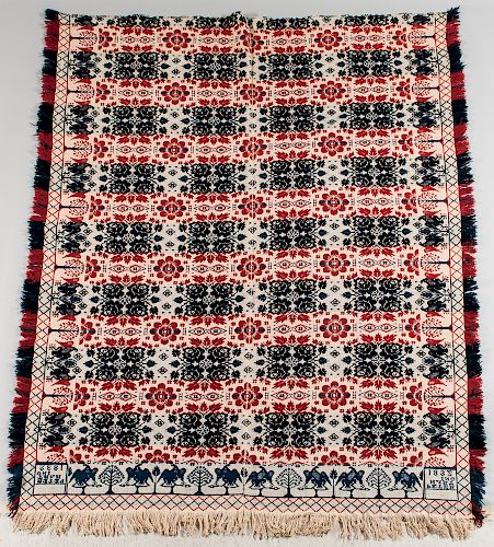Red, White, and Blue Wool Woven Coverlet