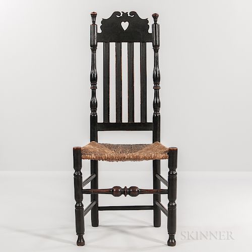 Black-painted Heart and Crown Bannister-back Chair