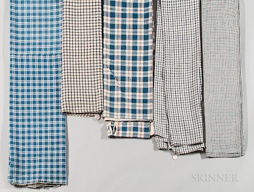 Five Blue-checked Linen Bed Ticking/Mattress Cases