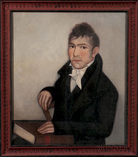 Ammi Phillips (New York/Connecticut, 1788-1865)  Portrait of a Gentleman with His Hand on a Book