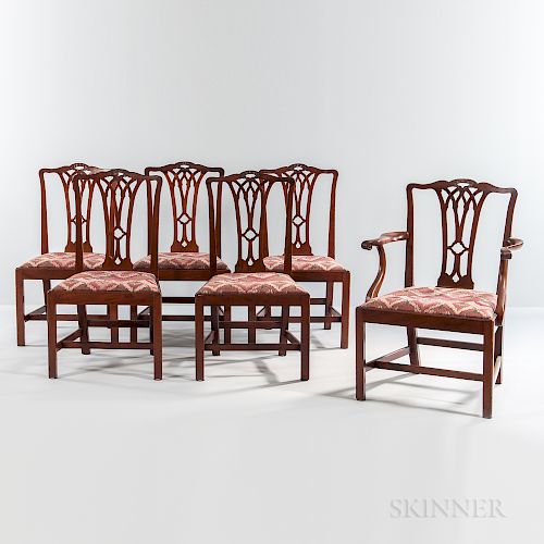 Set of Six Carved Mahogany Dining Chairs