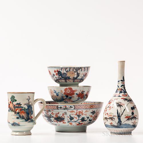 Five Imari Palette Export Porcelain Table Items