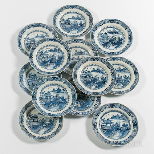 Twelve Blue and White Export Porcelain Plates