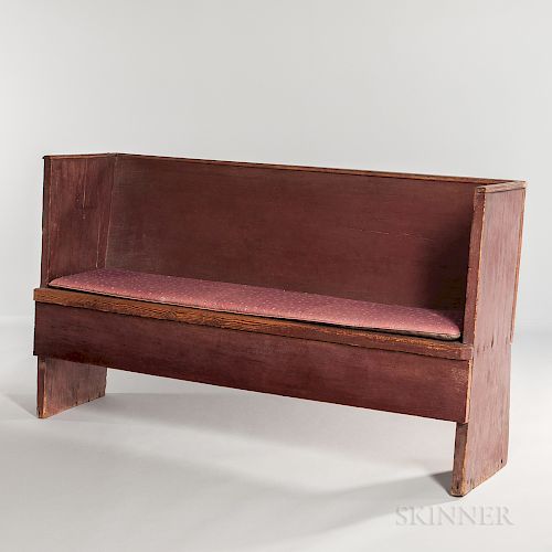 Red-painted Yellow Pine Settle Bench
