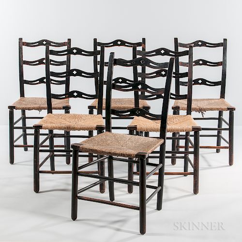 Set of Six Black-painted Ribbon-back Side Chairs