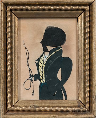 Hollow-cut and Watercolor Silhouette Portrait of a Man Holding a Riding Crop
