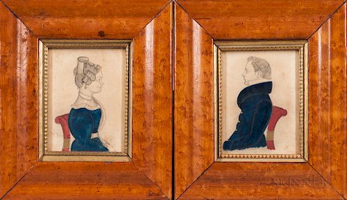 Attributed to J.M. Crowley (American, 19th Century)  Pair of Miniature Portraits of a Man and Woman